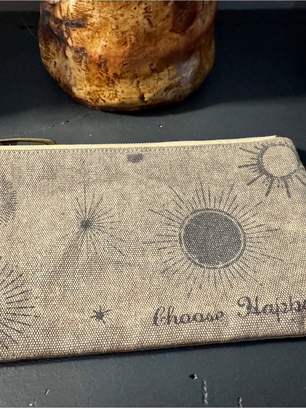 Canvas Zip Wallet with Sunburst Print